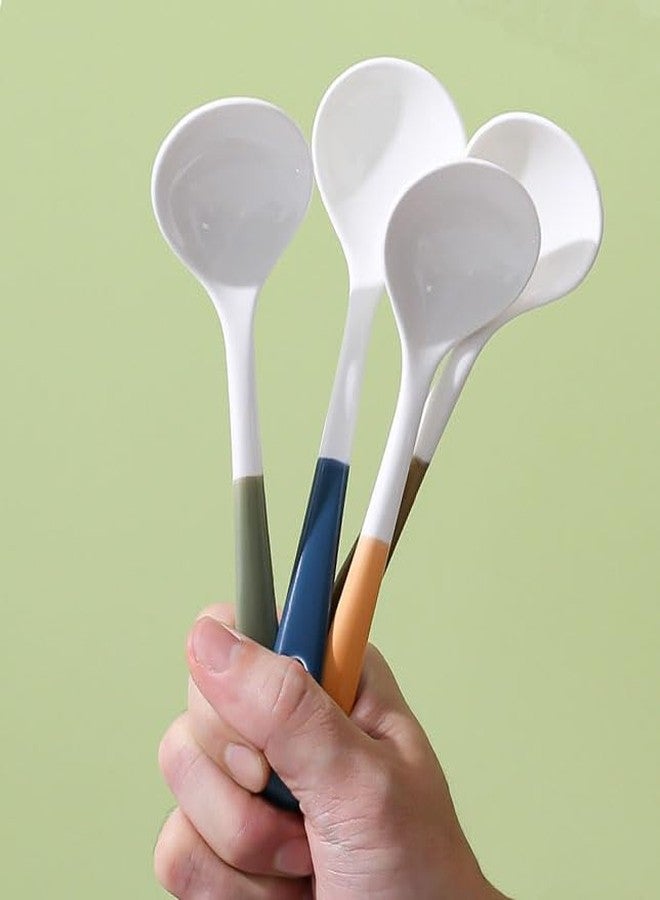 Forieru 4Pcs Porcelain Soup Spoons Cute Ceramic Tablespoon Long Handle Soup Spoon Small Spoons For Soup Dumpling Ice Cream (Orange+Green+Blue+Brown) - Image 2