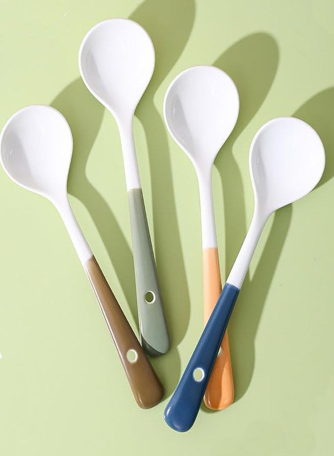 Forieru 4Pcs Porcelain Soup Spoons Cute Ceramic Tablespoon Long Handle Soup Spoon Small Spoons For Soup Dumpling Ice Cream (Orange+Green+Blue+Brown) - Image 3