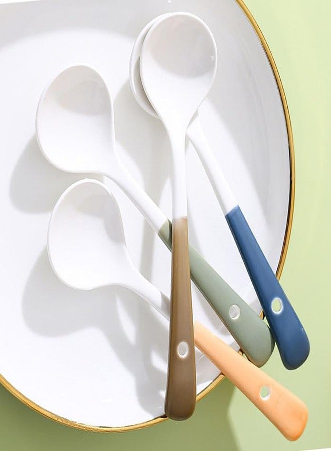 Forieru 4Pcs Porcelain Soup Spoons Cute Ceramic Tablespoon Long Handle Soup Spoon Small Spoons For Soup Dumpling Ice Cream (Orange+Green+Blue+Brown) - Image 4