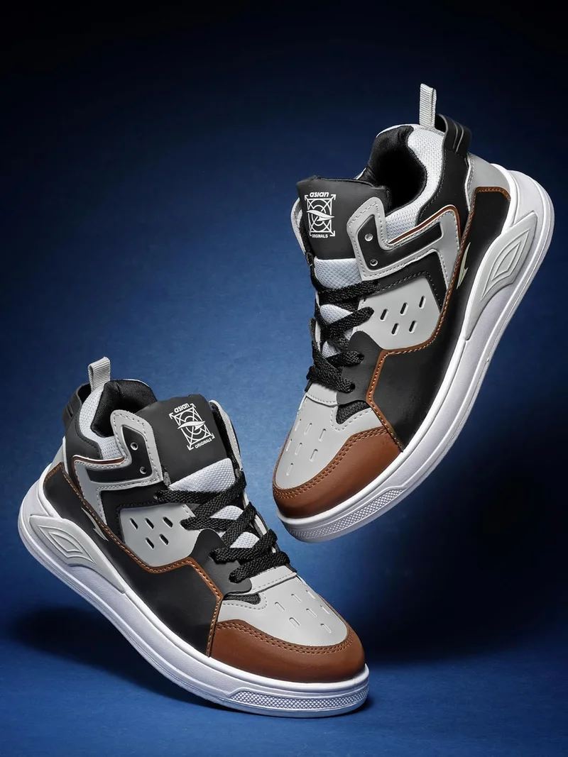 أسيان Men's Black Tan Casual Sneakers for Boys