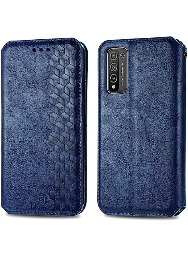 HuHa HuHa Case Cover Compatible For Huawei Honor 10 X Lite Cubic Grid Pressed Horizontal Flip Magnetic PU Leather Case with Holder & Card Slots & Wallet Blue - Image 2