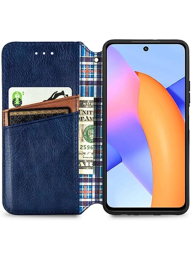 HuHa HuHa Case Cover Compatible For Huawei Honor 10 X Lite Cubic Grid Pressed Horizontal Flip Magnetic PU Leather Case with Holder & Card Slots & Wallet Blue - Image 3