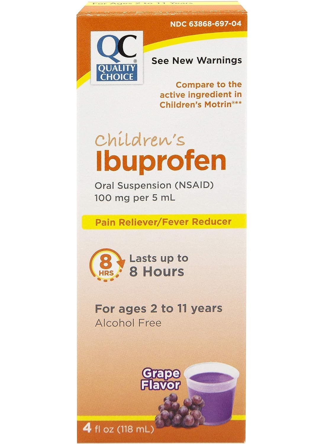 Quality Choice Quality Choice Children's Ibuprofen 100mg Oral Suspension, Pain/Fever Reducer, Grape Flavor 4 FL OZ 