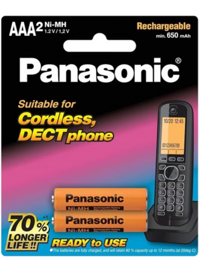 Panasonic Original Rechargeable AAA2 Ni-MH 650 mAh Batteries for Cordless DECT Phones / Remote Control / Keyboard / Day to Day Electronic Appliances Pack of 2 Pieces - Image 2