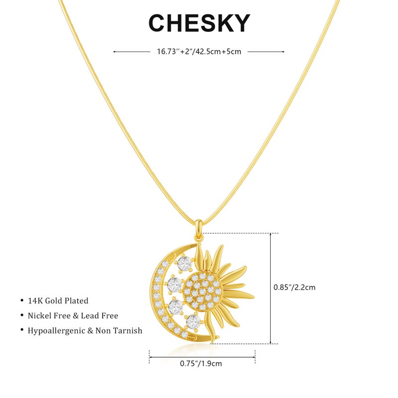 CHESKY Star Necklace for Women, Dainty 14k Gold Plated Cubic Zirconia Sun and Moon Necklace for Womens Statement Choker Necklace for Women Simple Crescent Moon Gold Jewelry for Women Gifts - Image 5