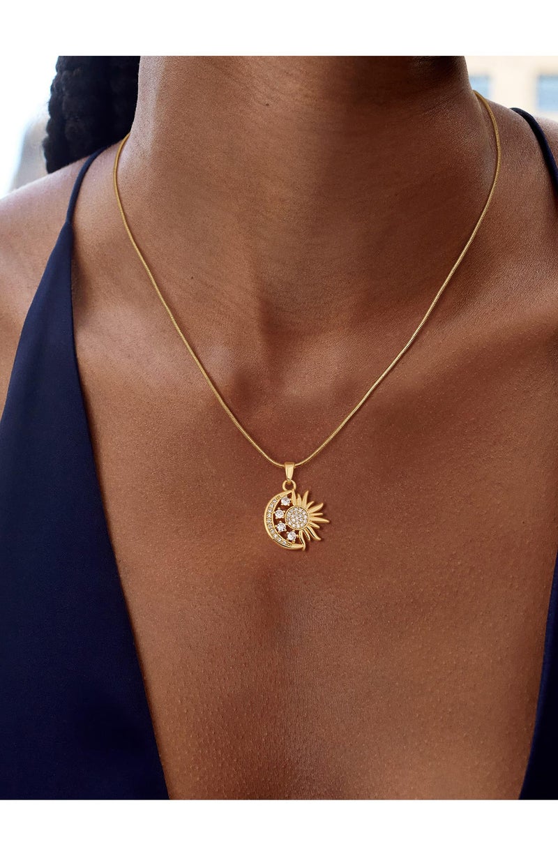CHESKY Star Necklace for Women, Dainty 14k Gold Plated Cubic Zirconia Sun and Moon Necklace for Womens Statement Choker Necklace for Women Simple Crescent Moon Gold Jewelry for Women Gifts - Image 3