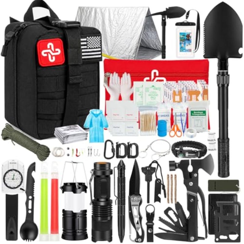 Survival Kit, 250Pcs Survival Gear First Aid Kit with Molle System Compatible Bag and Emergency Tent, Emergency Kit for Earthquake, Outdoor Adventure, Hiking, Hunting, Gifts for Men Women - Image 1