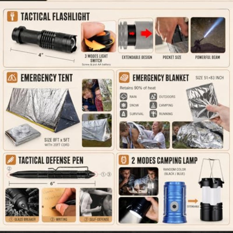 Survival Kit, 250Pcs Survival Gear First Aid Kit with Molle System Compatible Bag and Emergency Tent, Emergency Kit for Earthquake, Outdoor Adventure, Hiking, Hunting, Gifts for Men Women - Image 4