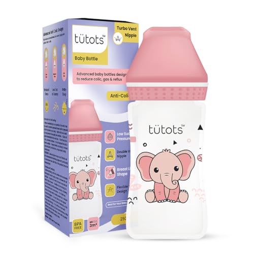tütots Baby Feeding Bottle | Instinct AntiColic Wide Neck| BPA Free | Baby Feeding Bottle with Turbo Vent Nipple - 250 ml (Pink) - Image 1