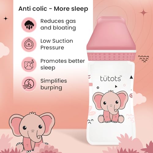 tütots Baby Feeding Bottle | Instinct AntiColic Wide Neck| BPA Free | Baby Feeding Bottle with Turbo Vent Nipple - 250 ml (Pink) - Image 2