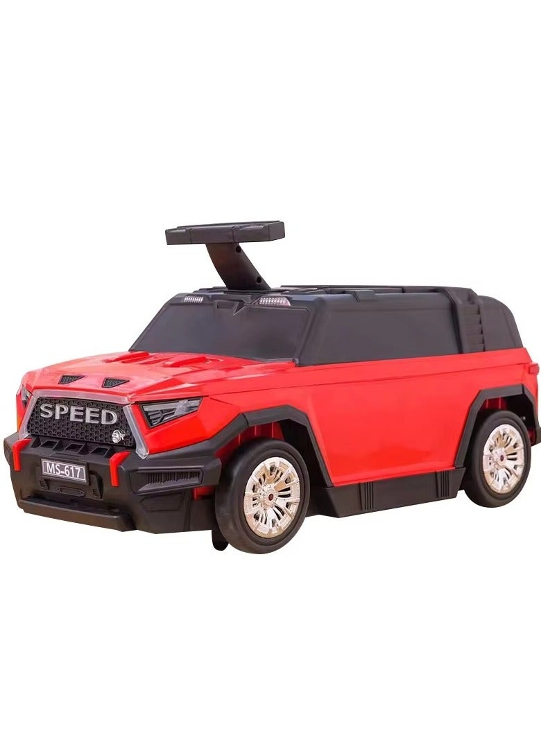 صندوق العاب حقيبة سفر كبيرة للأطفال مزودة بأربع عجلات ومساحة تخزين كبيرة وسيارة دفع بلاستيكية للأطفال مزودة بمقبض وحقيبة منزلقة وسيارة ألعاب للأطفال - Image 1