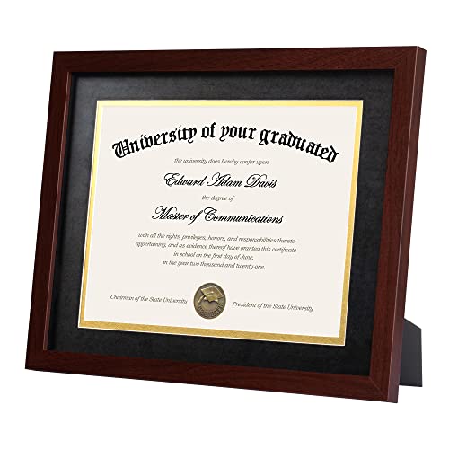 upsimples 11x14 Diploma Frame Certificate Degree Document Frame with High Definition Glass, 8.5 x 11 with mat for Wall and Tabletop, Mahogany Double Mat, 3 Pack - Image 3