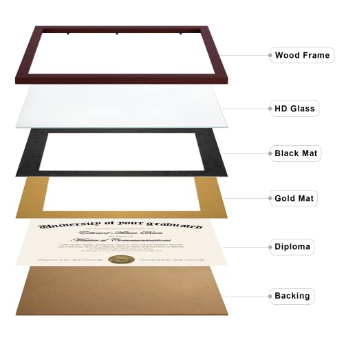 upsimples 11x14 Diploma Frame Certificate Degree Document Frame with High Definition Glass, 8.5 x 11 with mat for Wall and Tabletop, Mahogany Double Mat, 3 Pack - Image 2
