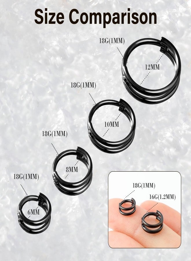 ونسينغ حلقات أنف مزدوجة من ONESING عيار 18G، أقراط حلقية من التيتانيوم G23، أقراط حلقية حلزونية، أقراط حلقية صدفية متراصة، مجوهرات ثقب من الفولاذ الجراحي، حلقات أنف للنساء والرجال، أسود، 6 مم - Image 3