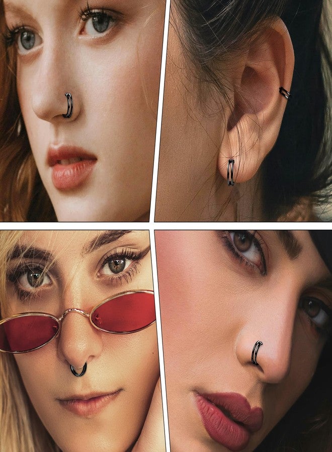 ونسينغ حلقات أنف مزدوجة من ONESING عيار 18G، أقراط حلقية من التيتانيوم G23، أقراط حلقية حلزونية، أقراط حلقية صدفية متراصة، مجوهرات ثقب من الفولاذ الجراحي، حلقات أنف للنساء والرجال، أسود، 6 مم - Image 4