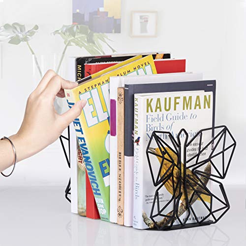 Alsonerbay Bookends Geometric Decorative Metal Book Stoppers Abstract Creative Book Supports, Book Holders for Shelves, Butterfly Book Ends for Office 1 Pair (Black) - Image 5