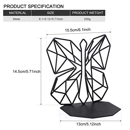 Alsonerbay Bookends Geometric Decorative Metal Book Stoppers Abstract Creative Book Supports, Book Holders for Shelves, Butterfly Book Ends for Office 1 Pair (Black) - Image 3