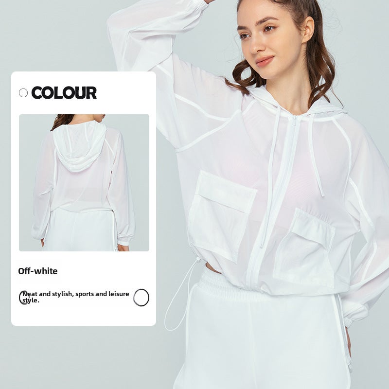 Generic Spring Summer Lightweight Mesh Yoga Zip Hoodie White 