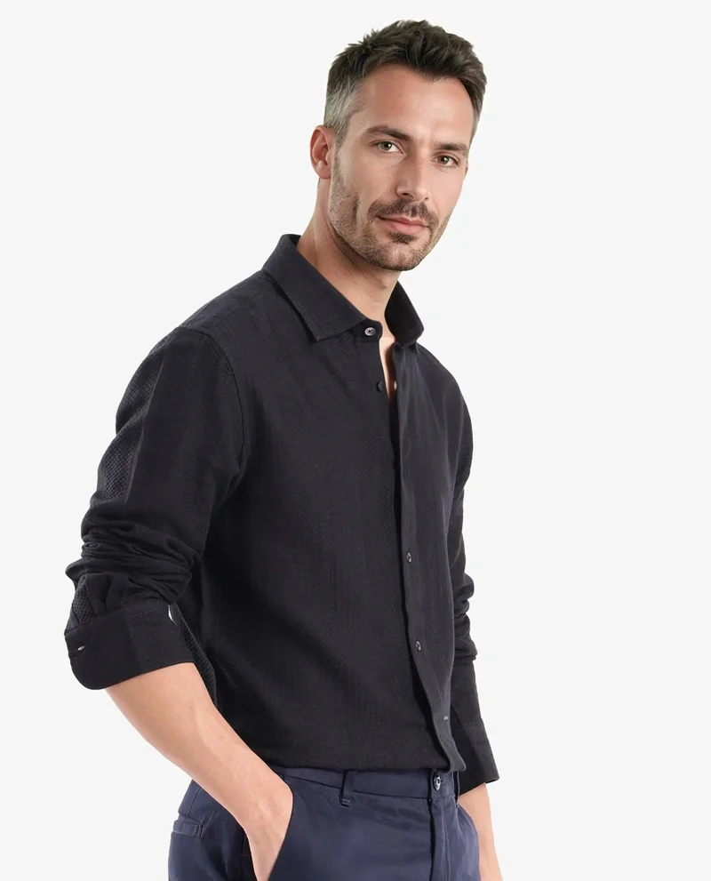 Rare Rabbit Men's Dobby Textured Plain Shirt