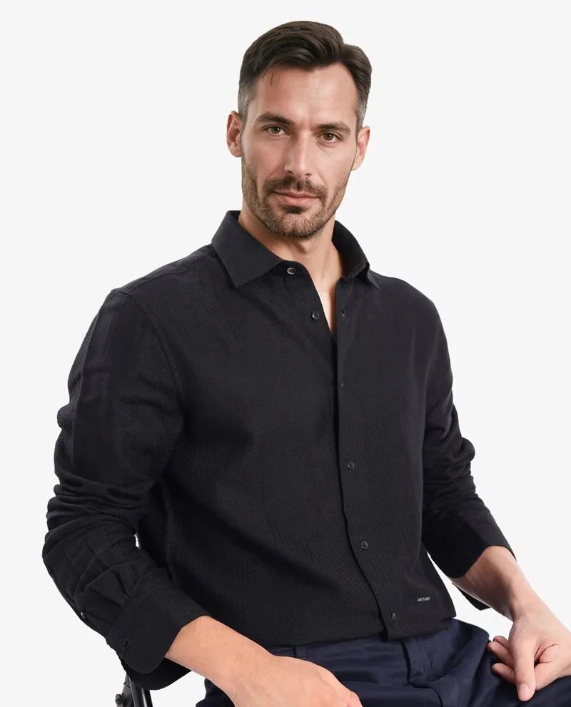 Rare Rabbit Men's Dobby Textured Plain Shirt