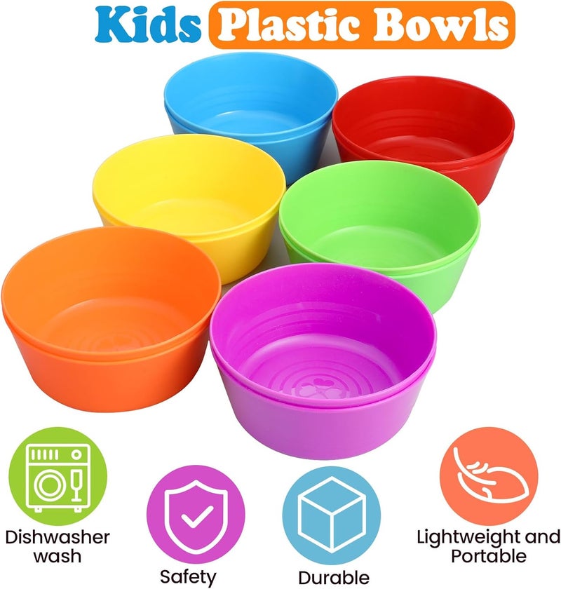 Foaincore Foaincore 36 Pcs Kids Plastic Bowls 10 oz Cereal Snack Microwave Dishwasher Safe Toddler Bowls Kids Colorful Snack Children Salad Dessert Soup Supplies 6 Color  - Image 5