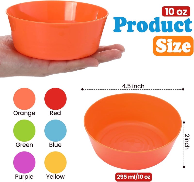 Foaincore Foaincore 36 Pcs Kids Plastic Bowls 10 oz Cereal Snack Microwave Dishwasher Safe Toddler Bowls Kids Colorful Snack Children Salad Dessert Soup Supplies 6 Color  - Image 2