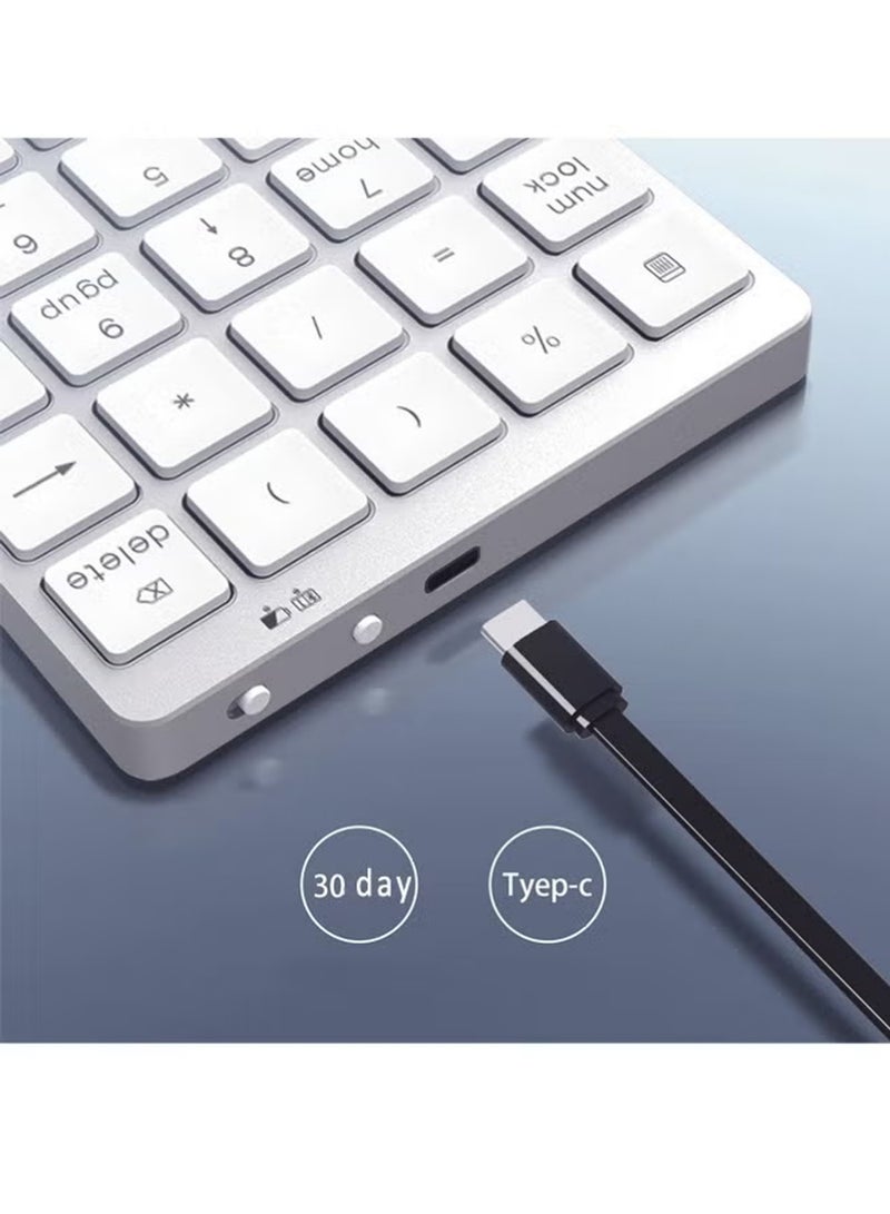 إكس ليفيل لوحة مفاتيح رقمية لاسلكية، لوحة أرقام ٢٨ مفتاحًا مع مستقبل USB صغير ٢.٤ جيجاهرتز، لوحة أرقام رقمية محمولة للمحاسبة المالية، لوحة مفاتيح رقمية لاسلكية صغيرة قابلة لإعادة الشحن، تعمل بتقنية البلوتوث، بتردد ٢.٤ جيجاهرتز لأجهزة الكمبيوتر المحمولة والمكتبية والمحمولة وأجهزة سيرفس برو - فضي. - Image 4