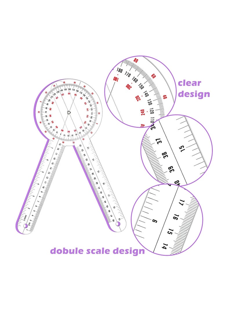 Transparent Goniometer, 12 Inch Orthopedic Angle Ruler Plastic Goniometer 360 Degree for Body Measuring Tape Goniometer Protractor Ruler  - Image 5