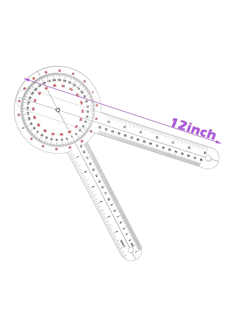 Transparent Goniometer, 12 Inch Orthopedic Angle Ruler Plastic Goniometer 360 Degree for Body Measuring Tape Goniometer Protractor Ruler  - Image 2