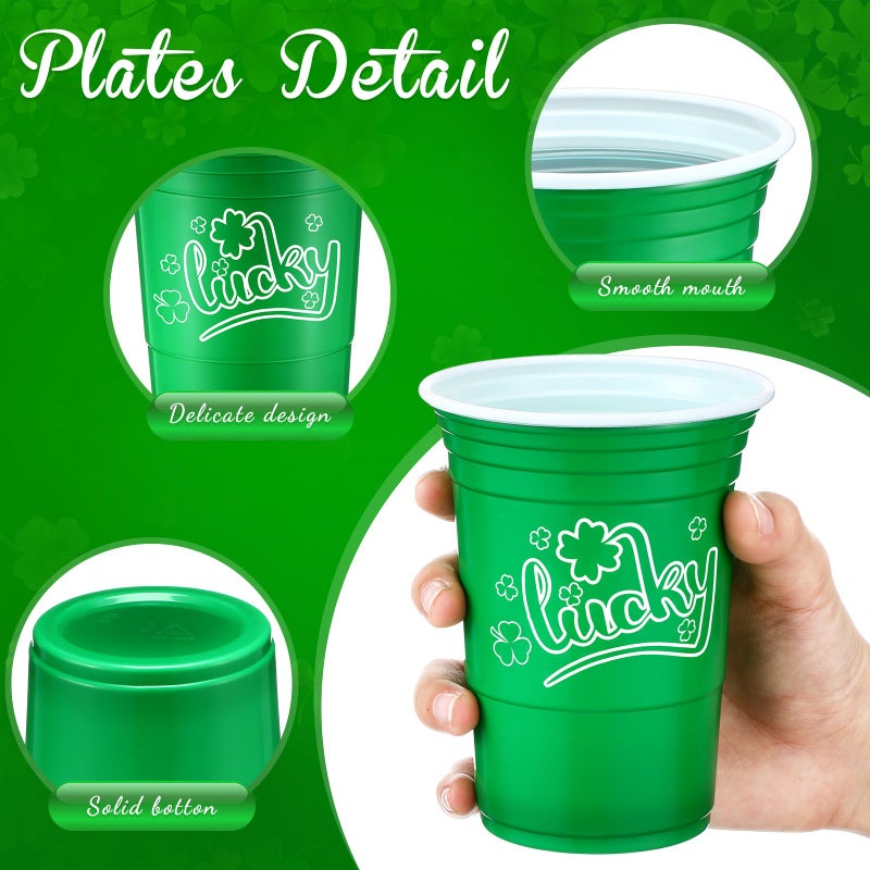 Pickmesh 50 Pcs St Patricks Day Plastic Cups 16oz Lucky Shamrock Design Disposable Cups for Lucky Party Supply St Patrick's Day Cups for Hot Cold Drinks Coffee Juice Beer Candy Snacks - Image 2