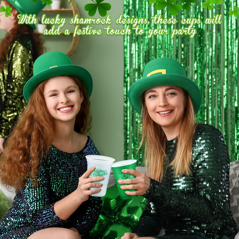 Pickmesh 50 Pcs St Patricks Day Plastic Cups 16oz Lucky Shamrock Design Disposable Cups for Lucky Party Supply St Patrick's Day Cups for Hot Cold Drinks Coffee Juice Beer Candy Snacks - Image 4