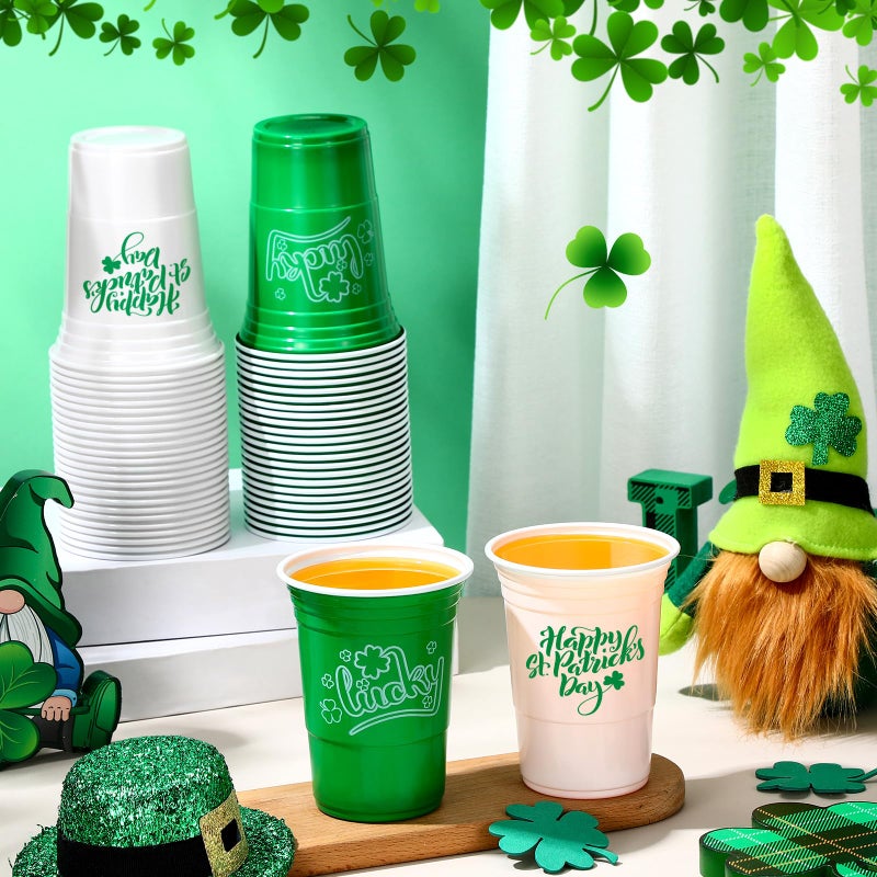 Pickmesh 50 Pcs St Patricks Day Plastic Cups 16oz Lucky Shamrock Design Disposable Cups for Lucky Party Supply St Patrick's Day Cups for Hot Cold Drinks Coffee Juice Beer Candy Snacks - Image 3