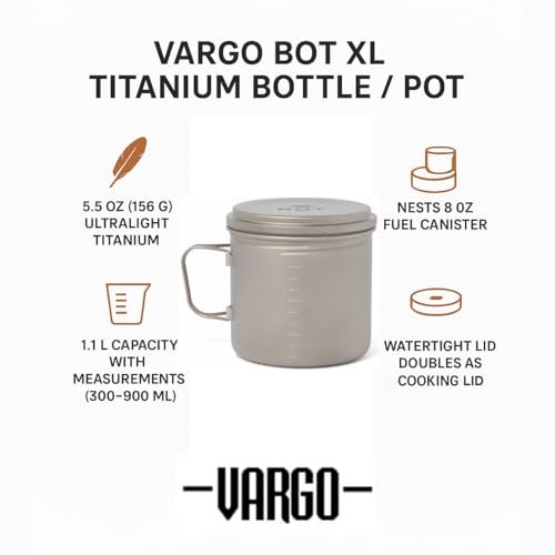 Vargo Titanium BOT Series | BOT XL | Ultralight Water Bottle Cooking Pot 1.1L (37 oz) | Weights: 5.5 oz (156g) | Water-tight Lid Backpacking Camping - Image 4