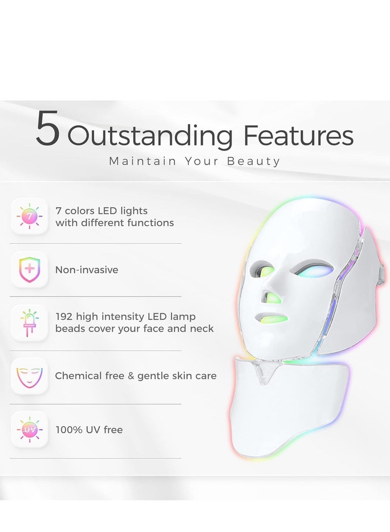 قناع الوجه العلاج بالضوء LED 7 ألوان العلاج بالضوء LED قناع الوجه العلاج بالضوء الأزرق والأحمر للوجه للحد من حب الشباب قناع العناية بالبشرة - Image 2
