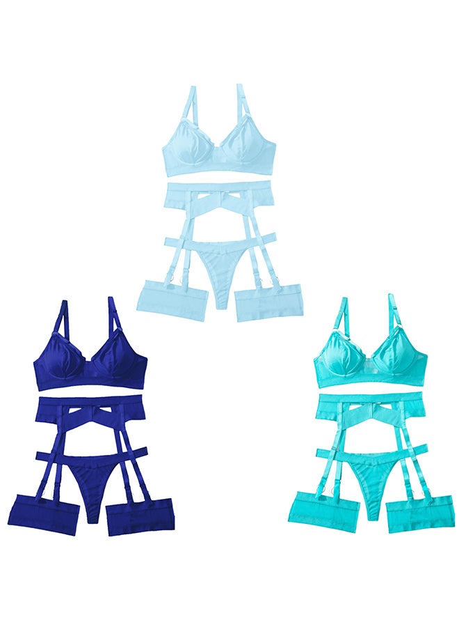 MARGOUN 3 Pack Large Size Women Sheer Mesh Garter Lingerie Set Strappy Teddy Babydoll Bra and Panty with Leg Ring 4 Piece Lingerie Set - Image 2