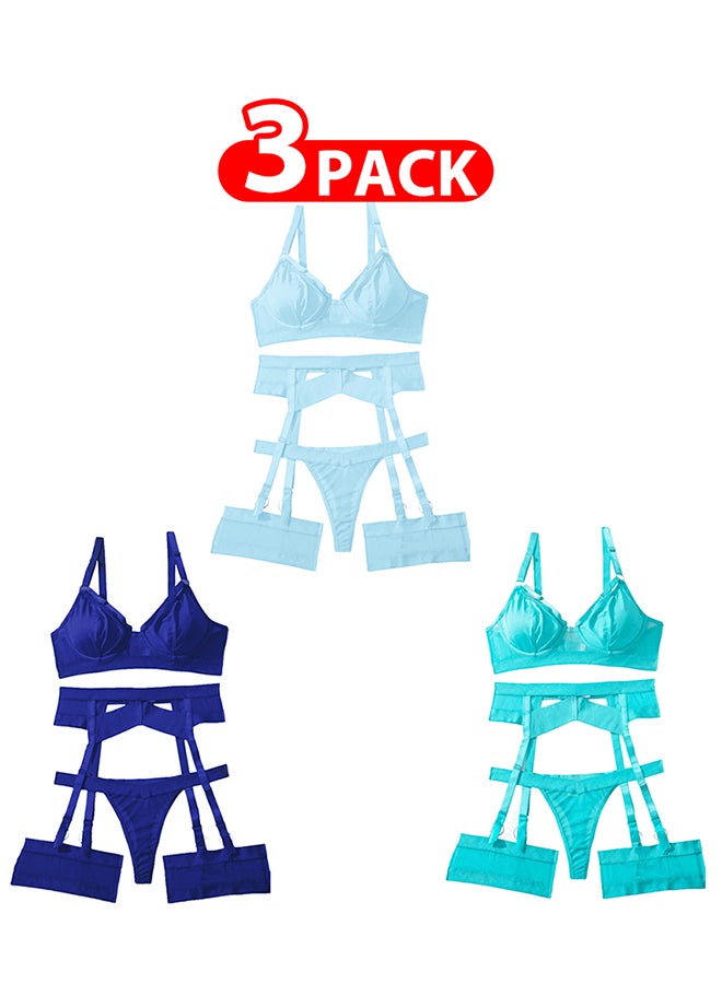 MARGOUN 3 Pack Large Size Women Sheer Mesh Garter Lingerie Set Strappy Teddy Babydoll Bra and Panty with Leg Ring 4 Piece Lingerie Set - Image 1