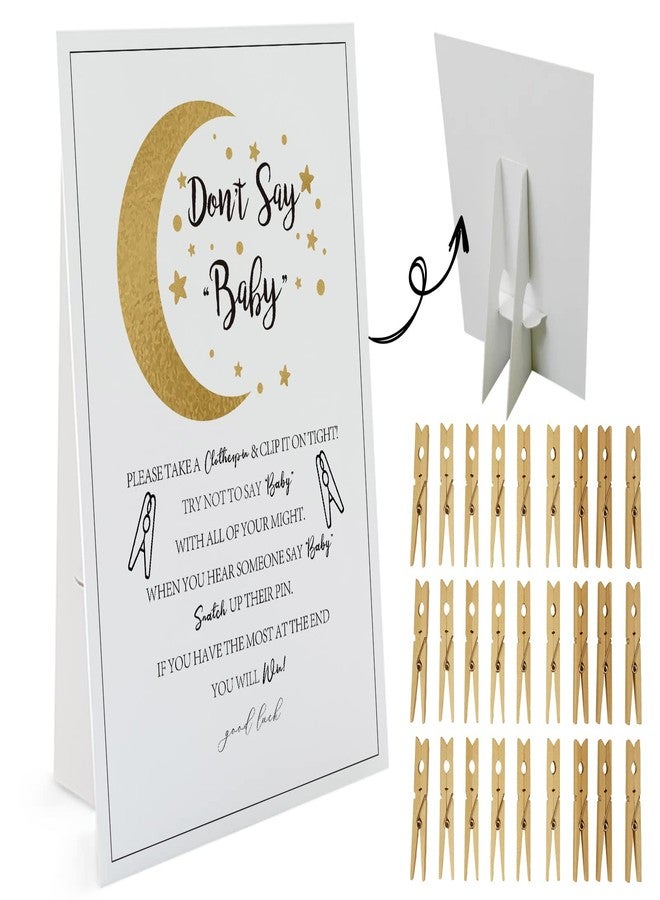 GNATV Twinkle Little Star Don't Say Baby Game (1 Sign And 50 Mini Natural Clothespins) Don't Say Baby Baby Shower Game, Baby Shower Decorations, Baby Shower Games Gender Neutral (2DS15) - Image 2