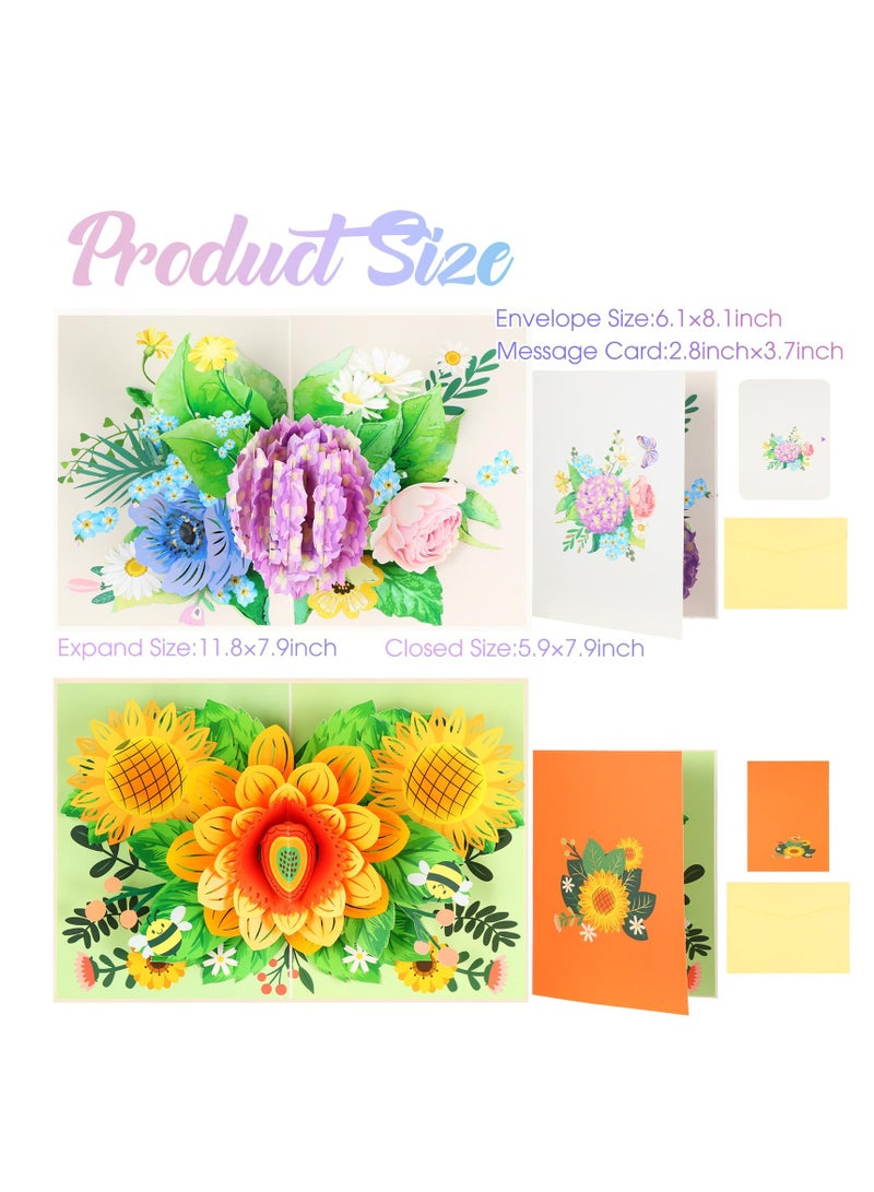 SYOSI 4 Pcs 3D Pop-up Flower Greeting Card Birthday Cards Mother's Day Greeting Cards Anniversary Card Bouquet Celebration Card with Note Card and Envelope for Mother Wife Teacher Friends - Image 2