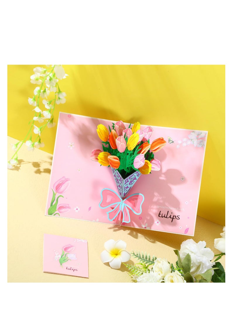 SYOSI 4 Pcs 3D Pop-up Flower Greeting Card Birthday Cards Mother's Day Greeting Cards Anniversary Card Bouquet Celebration Card with Note Card and Envelope for Mother Wife Teacher Friends - Image 5