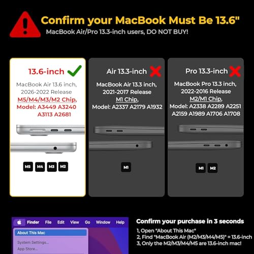 MOCA Case Compatible for New Apple MacBook Air 13 inch 2026 2025 2024 2022, M5 A3449 M4 A3240 M3 A3113 M2 A2681 Touch ID, Mac Air 13.6" Laptop Protective Plastic Hard Shell Cover (Frost Clear) - Image 2