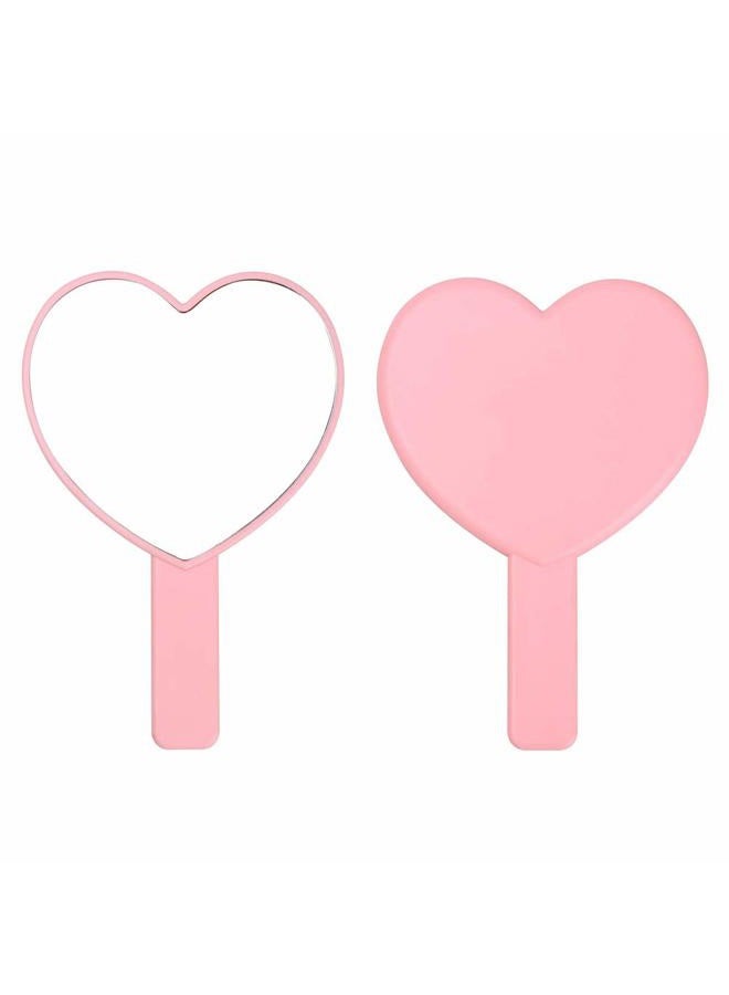 TBWHL Heart-Shaped Travel Handheld Mirror, Cosmetic Hand Mirror with Handle Pink - Image 1