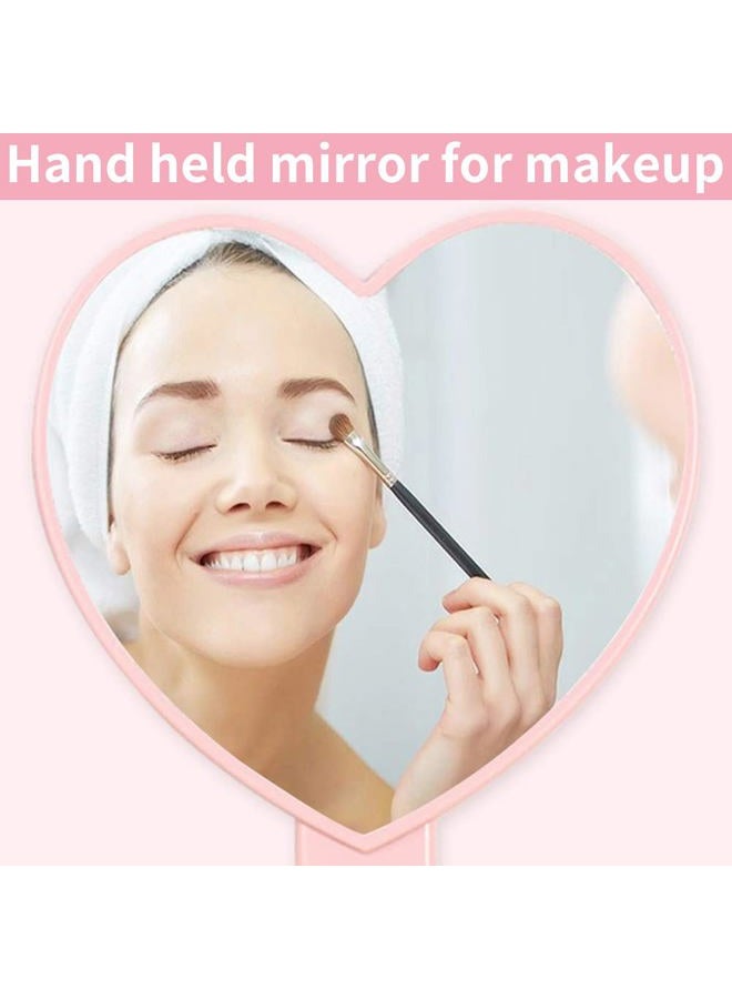 TBWHL Heart-Shaped Travel Handheld Mirror, Cosmetic Hand Mirror with Handle Pink - Image 3