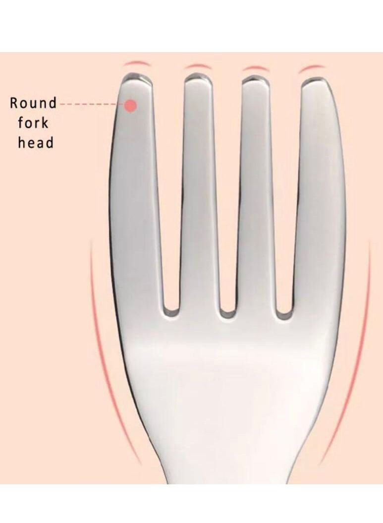 Brain Giggles Brain Giggles Short Handle Stainless Steel Baby Training Fork & Spoon Set - Dinasour  - Image 3