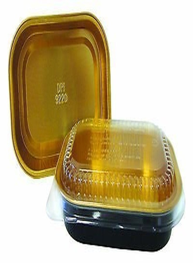 Handi-Foil 1 lb. Mini 6.4" L x 4.6" W x 1.25 D" Oblong Black & Gold Aluminum Pan w/Clear Dome Lid - Heavy Duty (pack of 10)