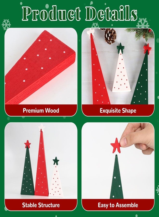 KINYFY 3 Pcs Wooden Christmas Trees, Wooden Christmas Tree Tabletop Decorations, Double-Sided Tiered Tray Centerpieces Xmas Trees Decor for Home, Farmhouse, Party Supplies (Xmas Tree) - Image 5