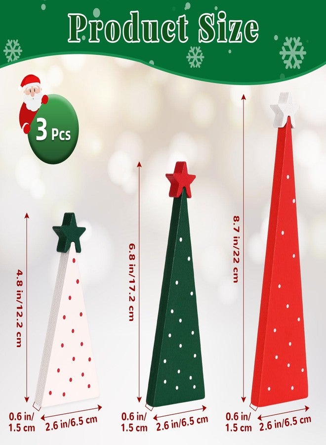 KINYFY 3 Pcs Wooden Christmas Trees, Wooden Christmas Tree Tabletop Decorations, Double-Sided Tiered Tray Centerpieces Xmas Trees Decor for Home, Farmhouse, Party Supplies (Xmas Tree) - Image 2