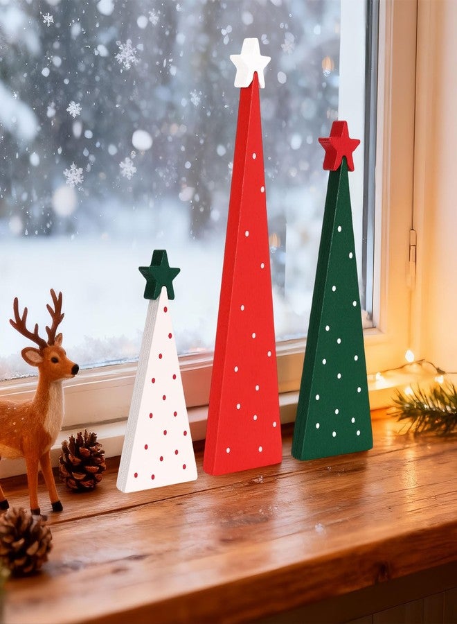 KINYFY 3 Pcs Wooden Christmas Trees, Wooden Christmas Tree Tabletop Decorations, Double-Sided Tiered Tray Centerpieces Xmas Trees Decor for Home, Farmhouse, Party Supplies (Xmas Tree) - Image 3