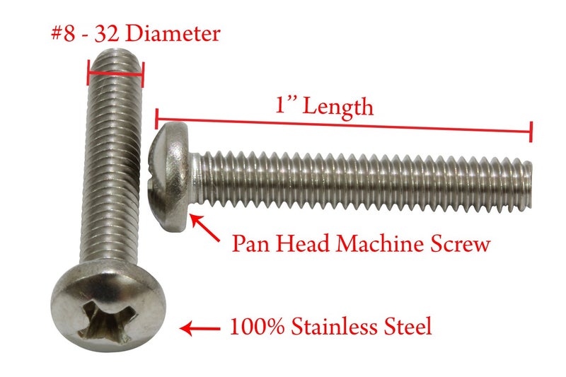 Bolt Dropper #8-32 X 1 Stainless Pan Head Phillips Machine Screw (100 pc) 18-8 (304) Stainless Steel Screws by , Screws - Image 2