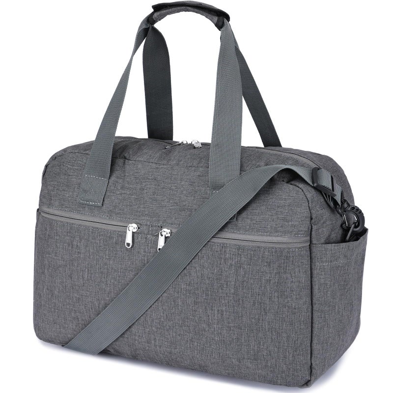 Leamekor 17 Small Gym Bag for Womens Mens Personal Item Travel Duffle Bag with Wet Pocket and Trolley Sleeve Under Seat Weekender Carry on Luggage Grey - Image 2