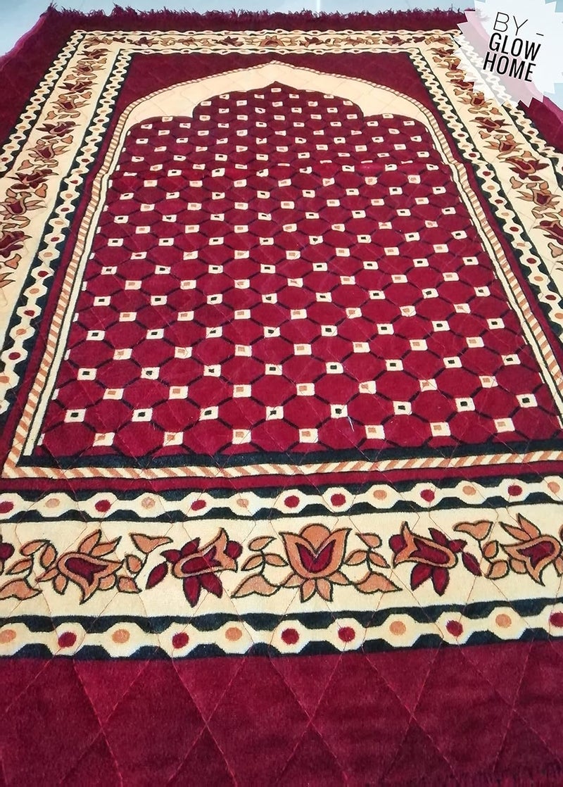 GLOW HOME GLOW HOME Janamaz Prayer Mat for Muslims 4x2 Feet Velvet Chenille Musallah for Namaz Mats Light Guided Prayer mat for Men and Women Maroon  - Image 4